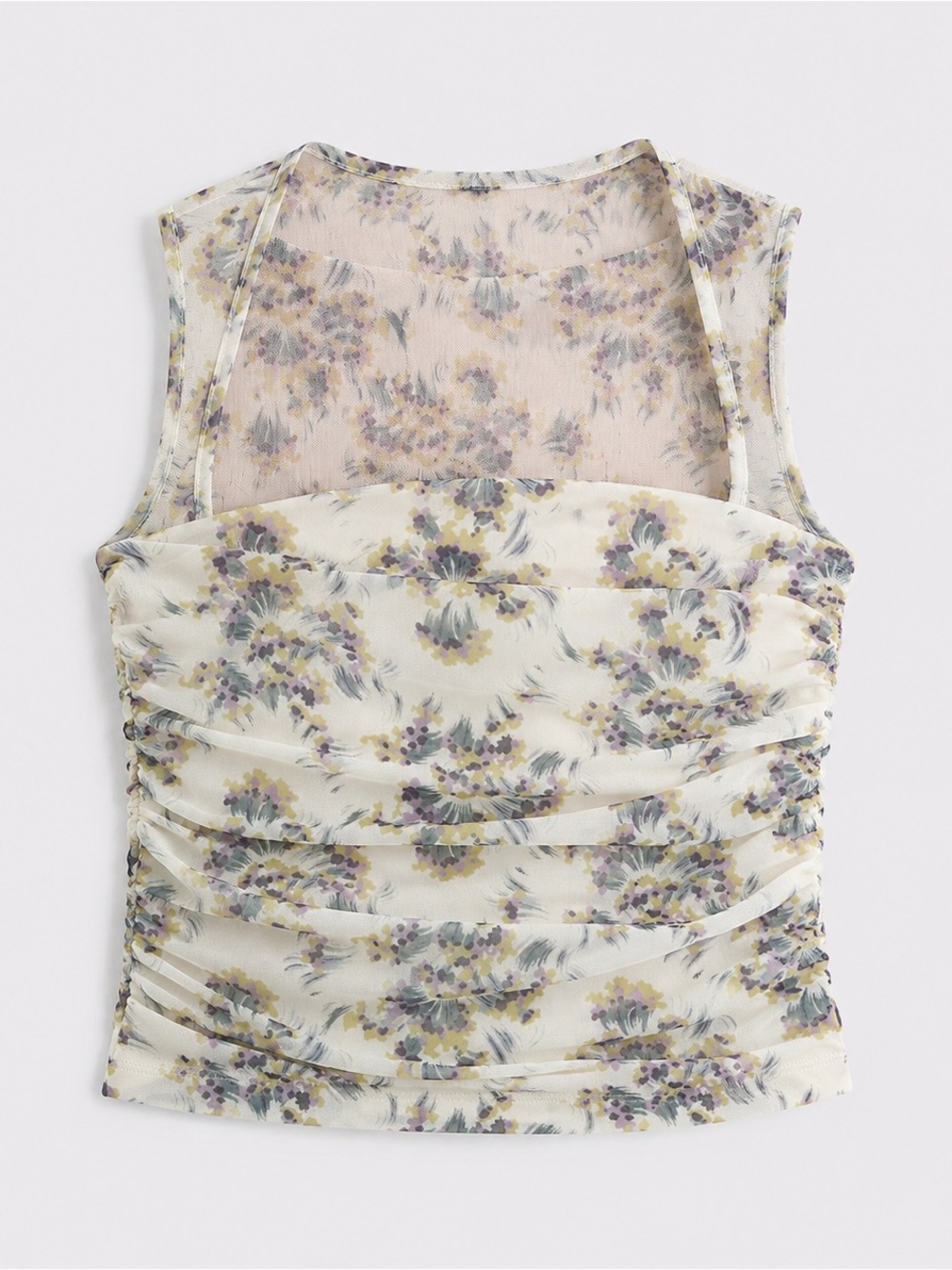 Abercrombie & Fitch Ava Floral Mesh Ruched Top Cream Size S